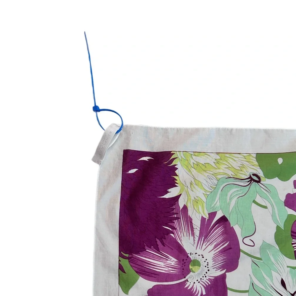 BURBERRY ~ Authenticated Purple and Green Floral Scarf 100% Cotton